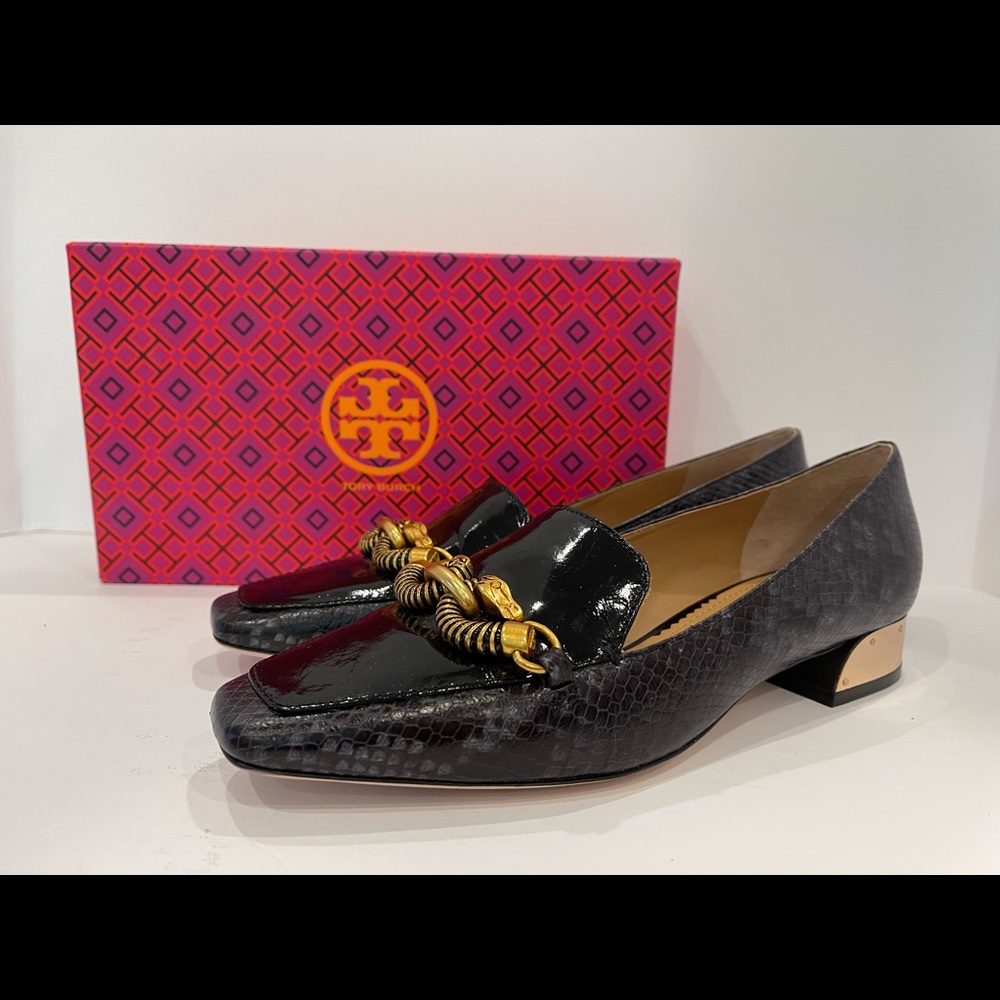 Tory Burch Jessa Loafer Black Snakeskin Size 10